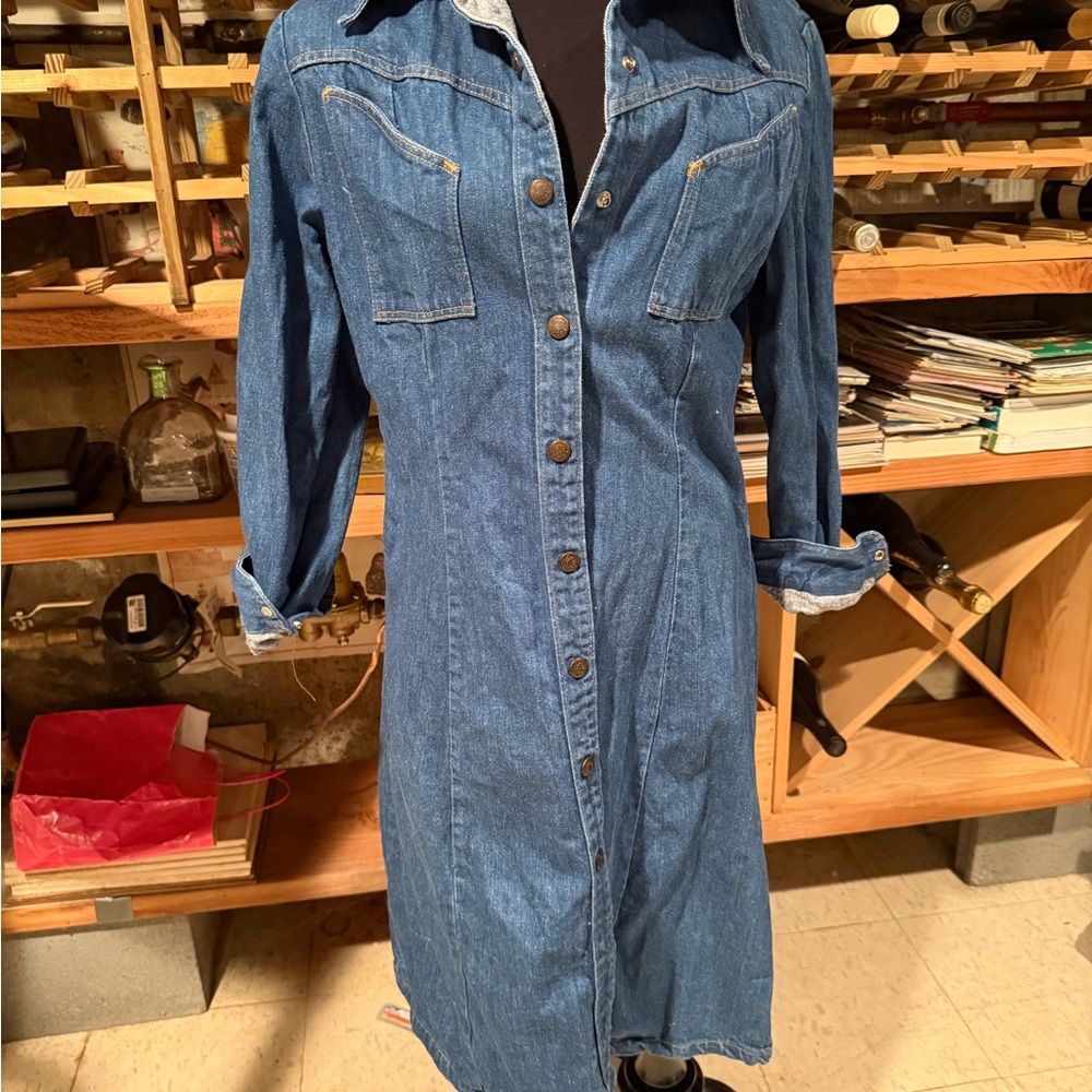 Vintage Denim Button-Front Shirt Dress - Blue